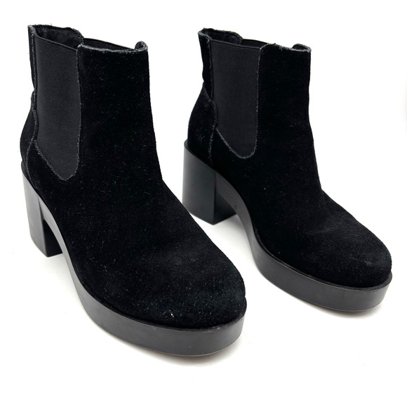 Anthropolgie SixtySeven Black Suede Leather Block Heel Platform Boots 7.5 38 - Picture 1 of 16
